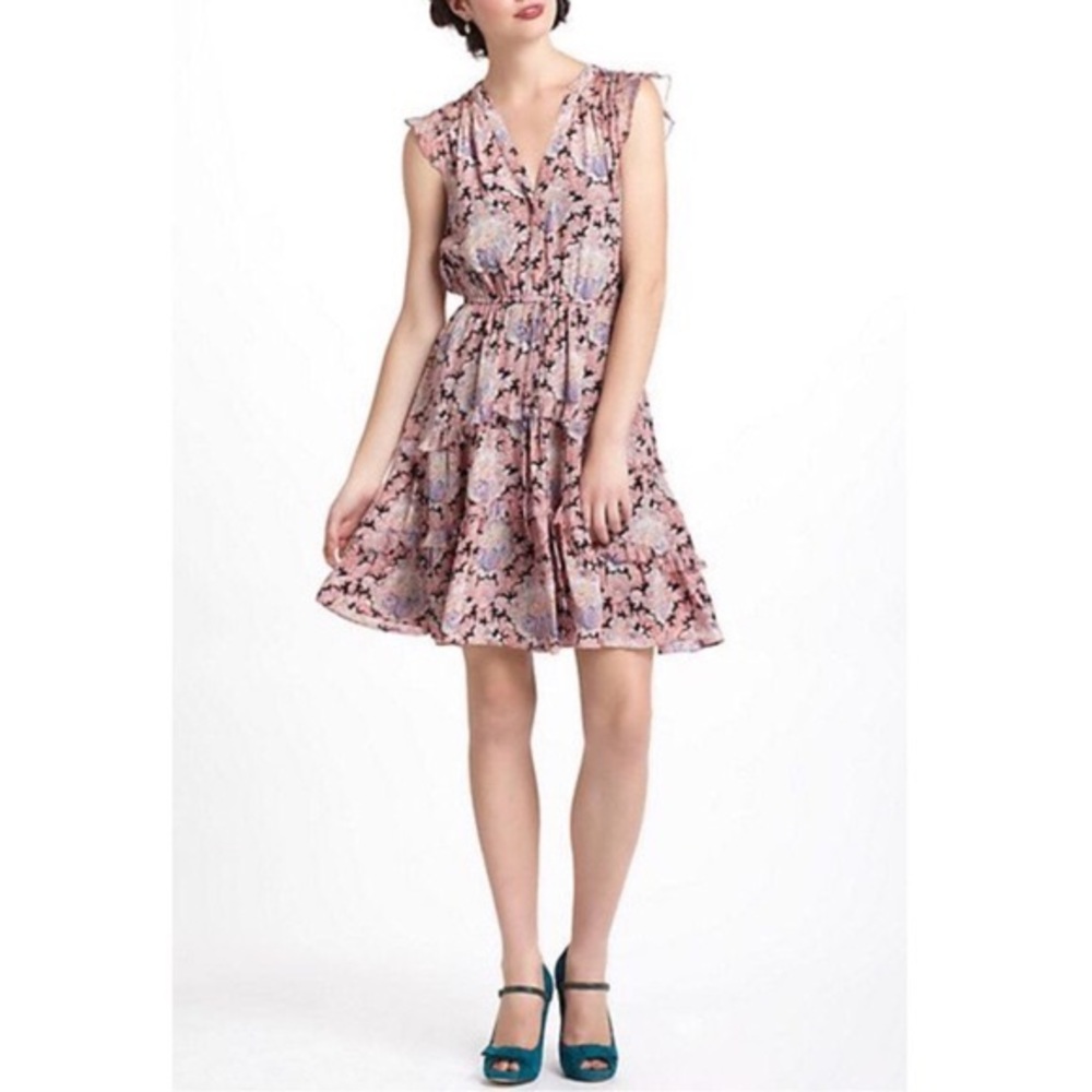 Anthropologie Lil Silk Paisley Floral Dress